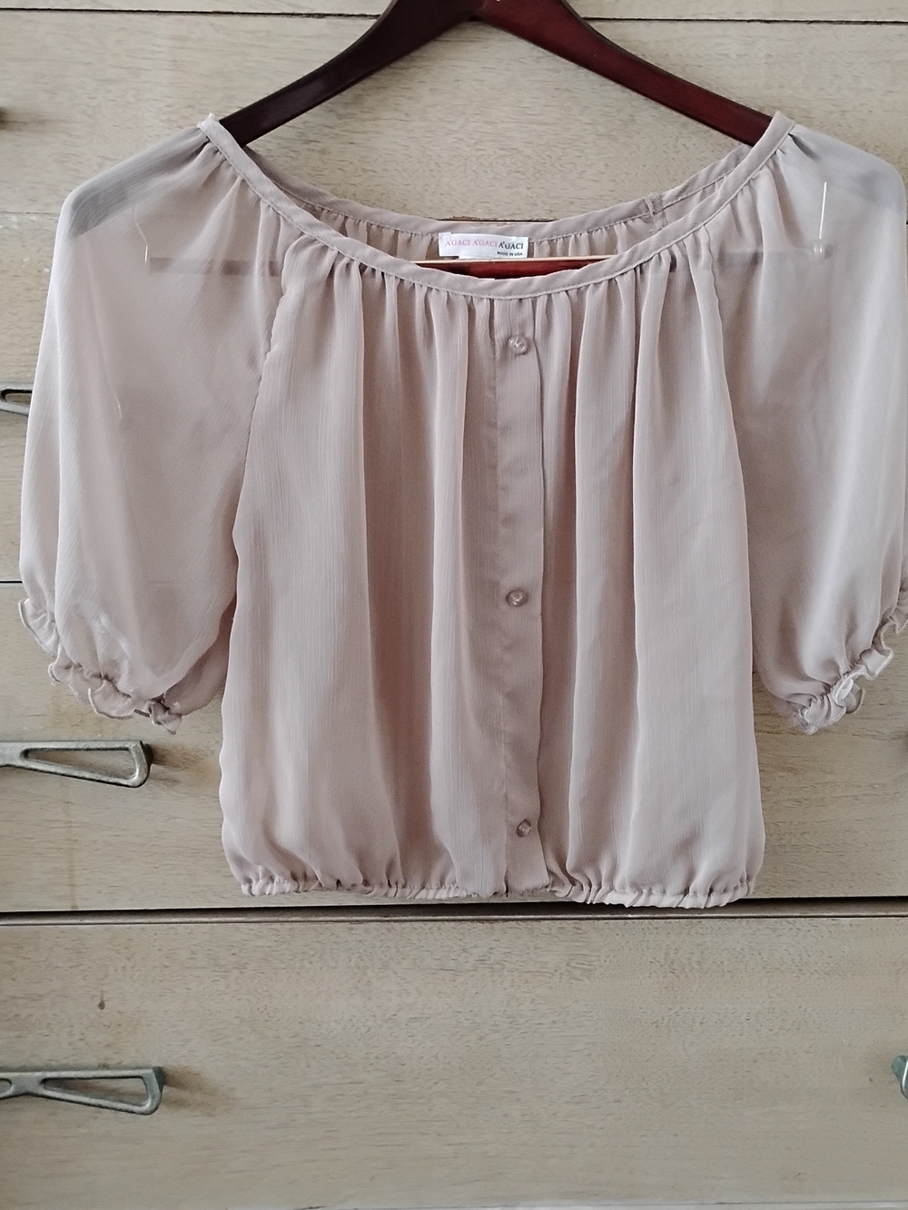 Light Taupe Chiffon Peasant Blouse - Unbranded